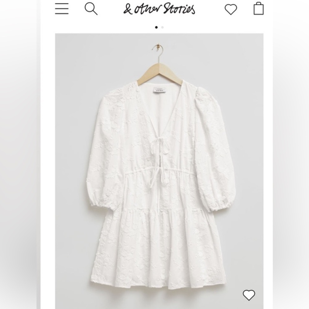 & Other Stories Tie Front Dress, White Embroidered, Size 4, NWT